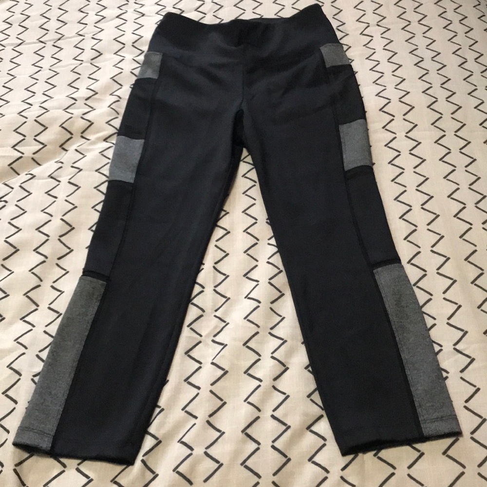 Grey and black workout capris